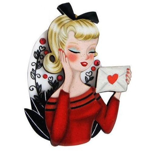 Girl with Love Letter Valentine Brooch by Laliblue